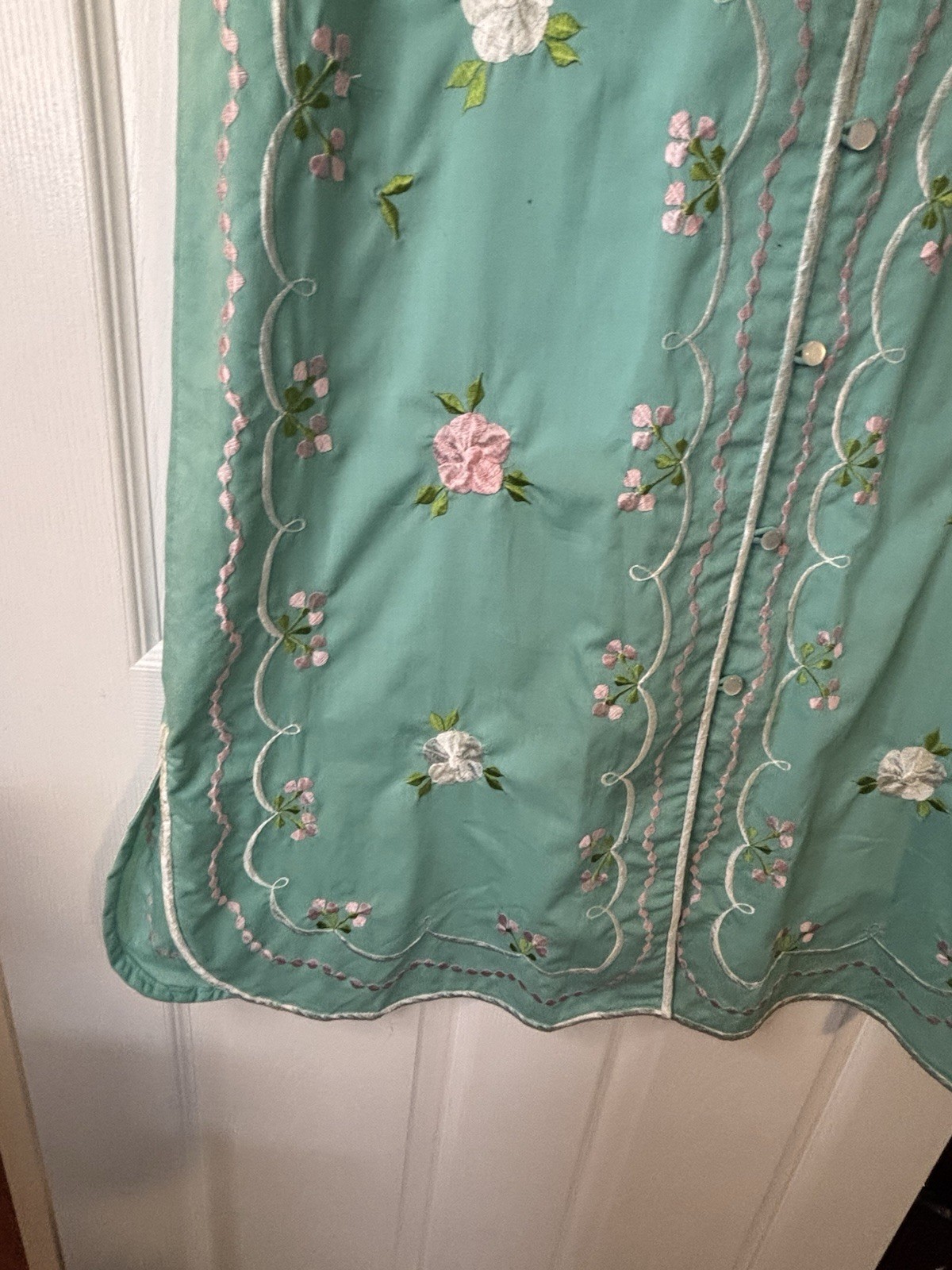 VTG Caro Of Honolulu Dress Blue Embroidered Buttons Down Front 60’’s Med