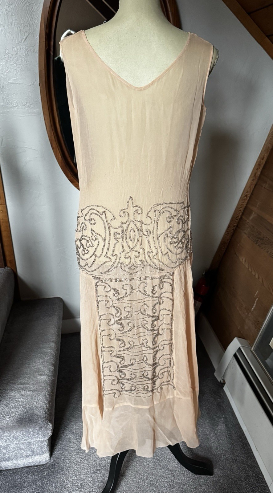 Authentic 1920s Beaded Silk Chiffon Dress – Art Deco – Double Sided Beading