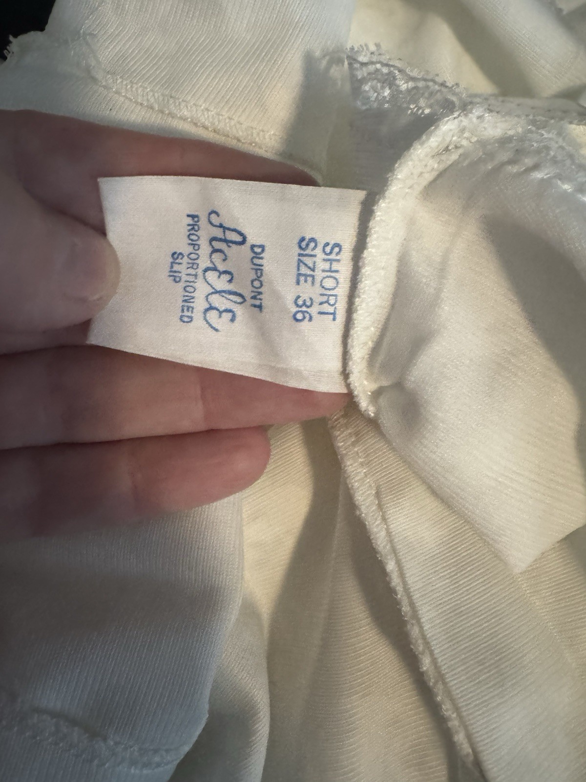 Vintage Du Pont Acele Size 36 Regular White Short Proportioned Slip Lace USA