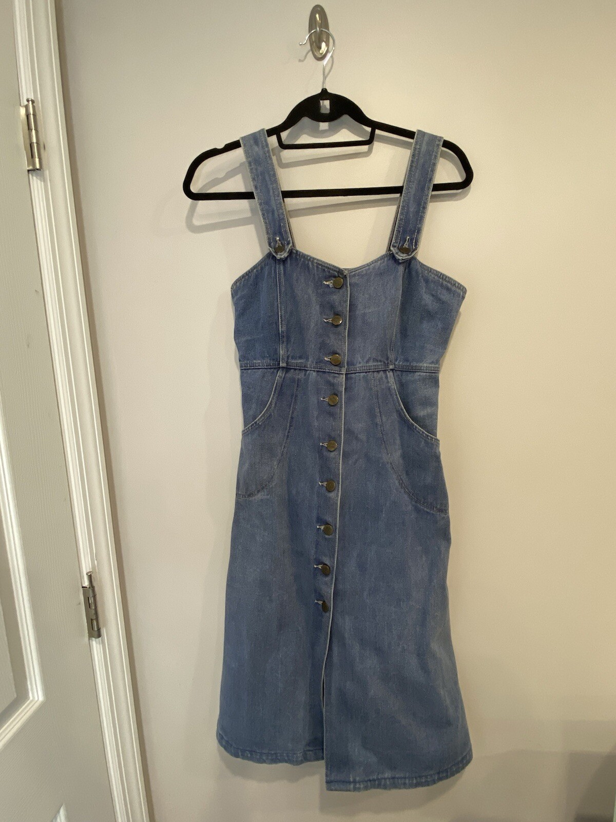 Vintage 70s/80s Kumar Bros Denim Jumper Overalls Dress Midi Rigid Denim Rare