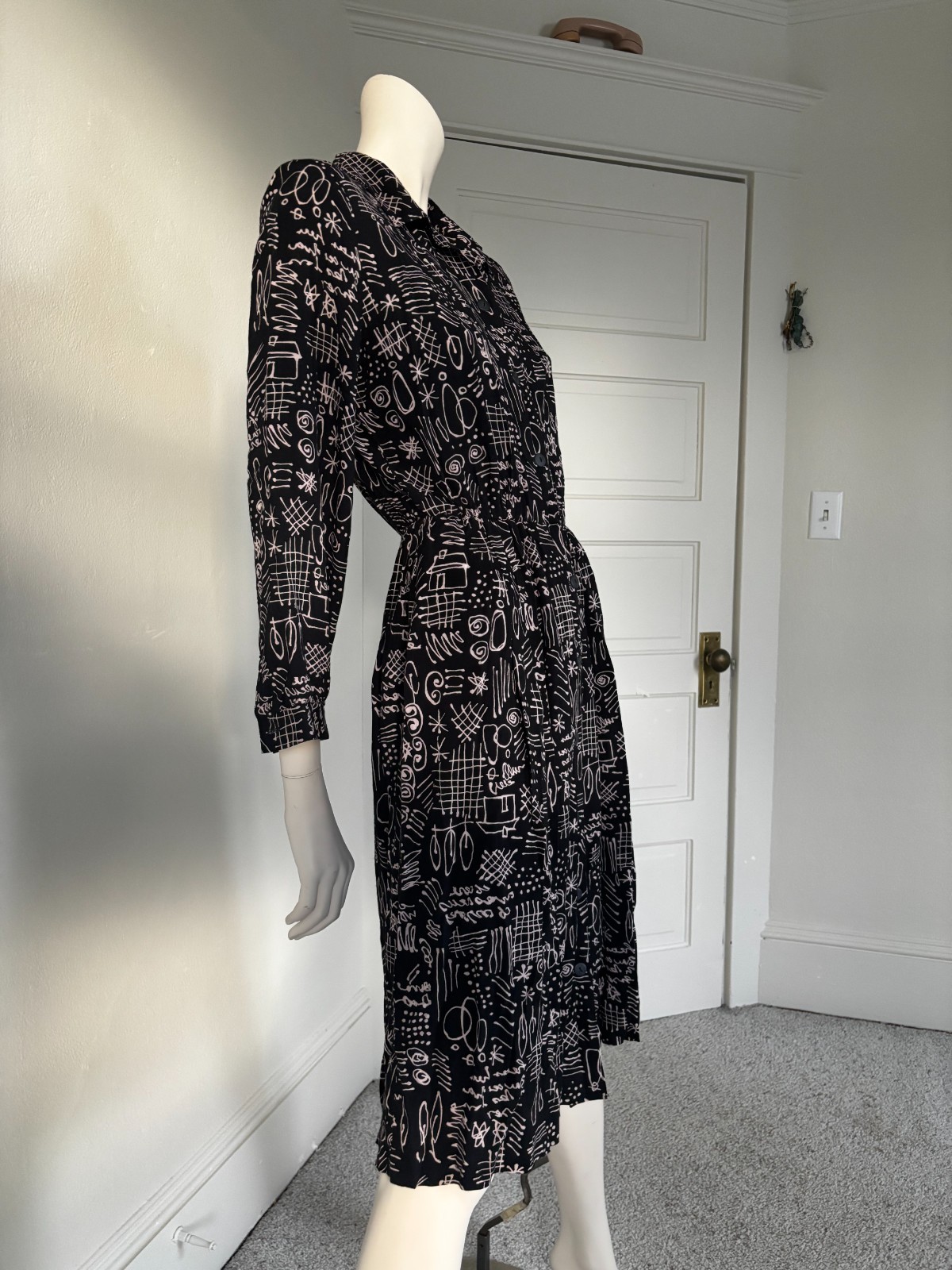 90s Squiggle Button Down Dress Petites By Willi Size 14 100% Rayon