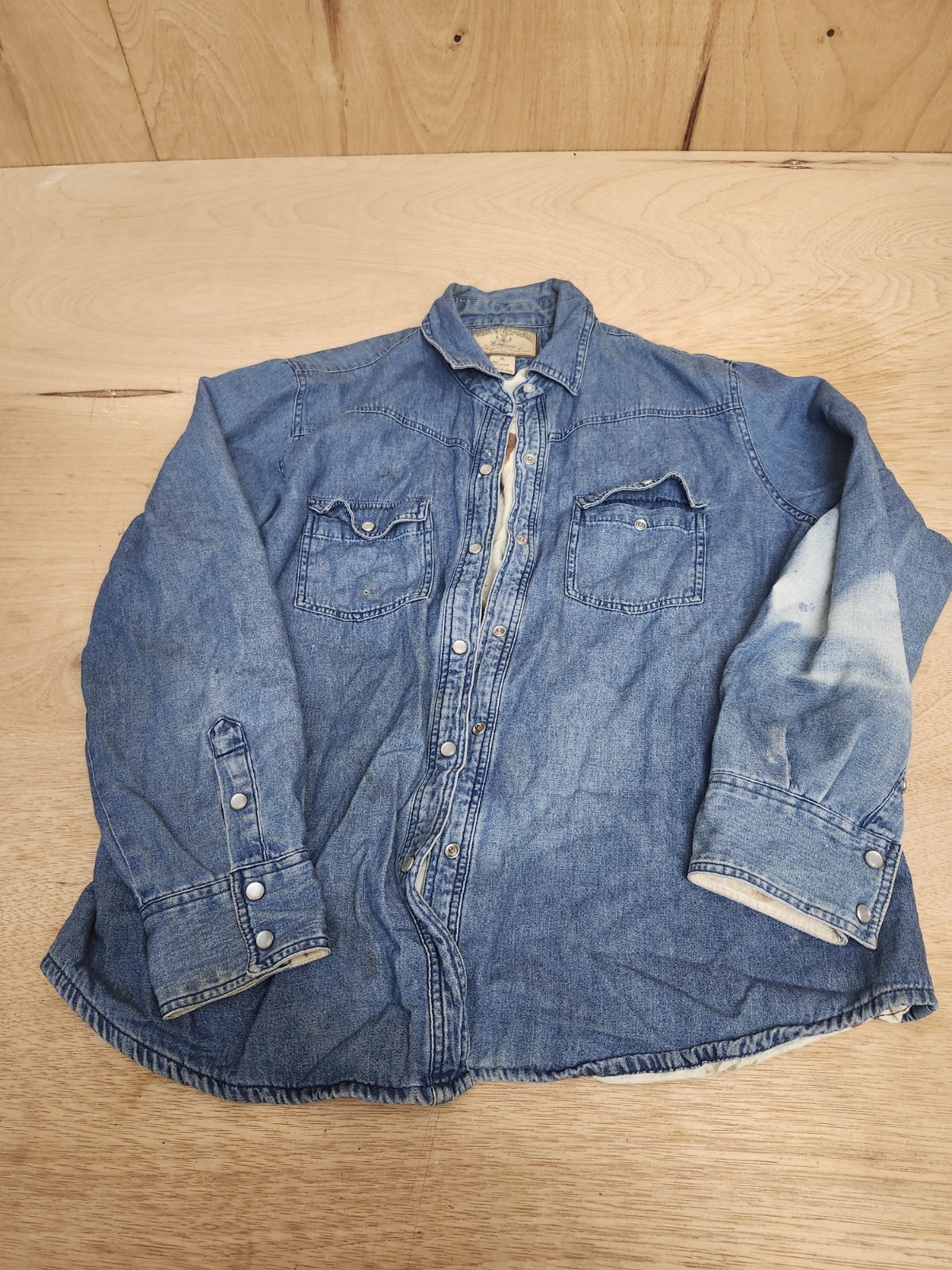 Bit & Bridle Shirt Womens XL Blue Pearl Snap Denim Shirt Horse Print Lined