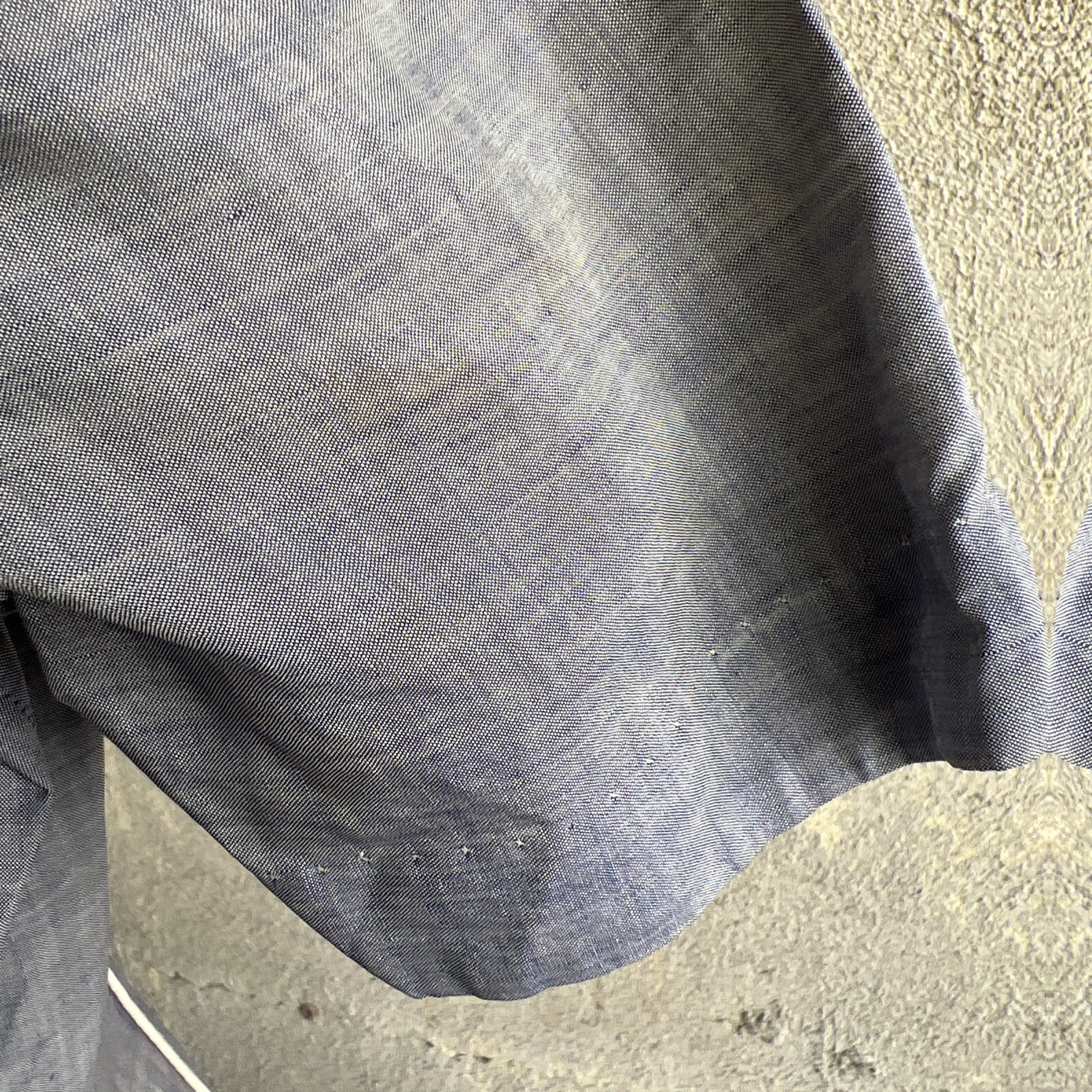 Vintage 1930s Blue Chambray Cotton Midi Dress Bust Pockets Shell Shaped Buttons
