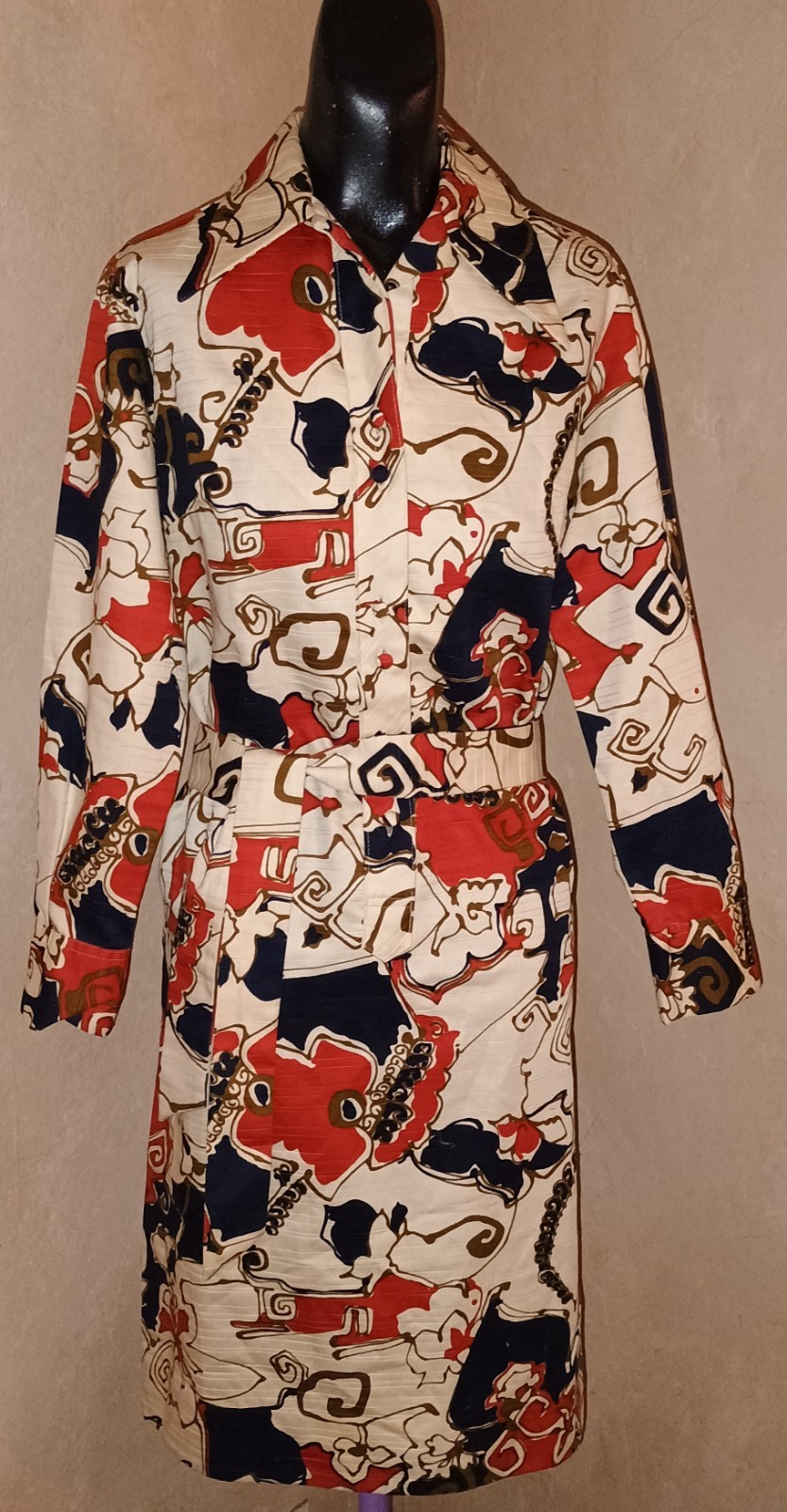 Vintage 60s Lanvin Paris New York OP Art MOD Shirt Dress Belted Dagger Collar