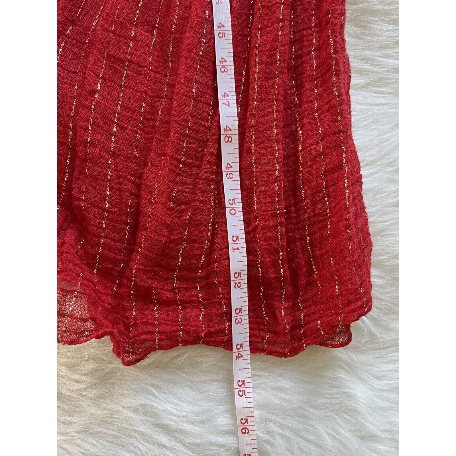 Vintage Rare Maxi Dress M Cotton Gauze Made in Greece Red Gold Thread Boho