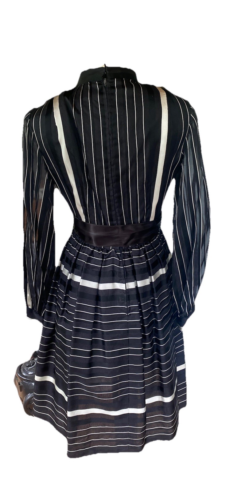 Vintage Andrew Woods Shirt Dress Silk 1960s Belted Black White 60s