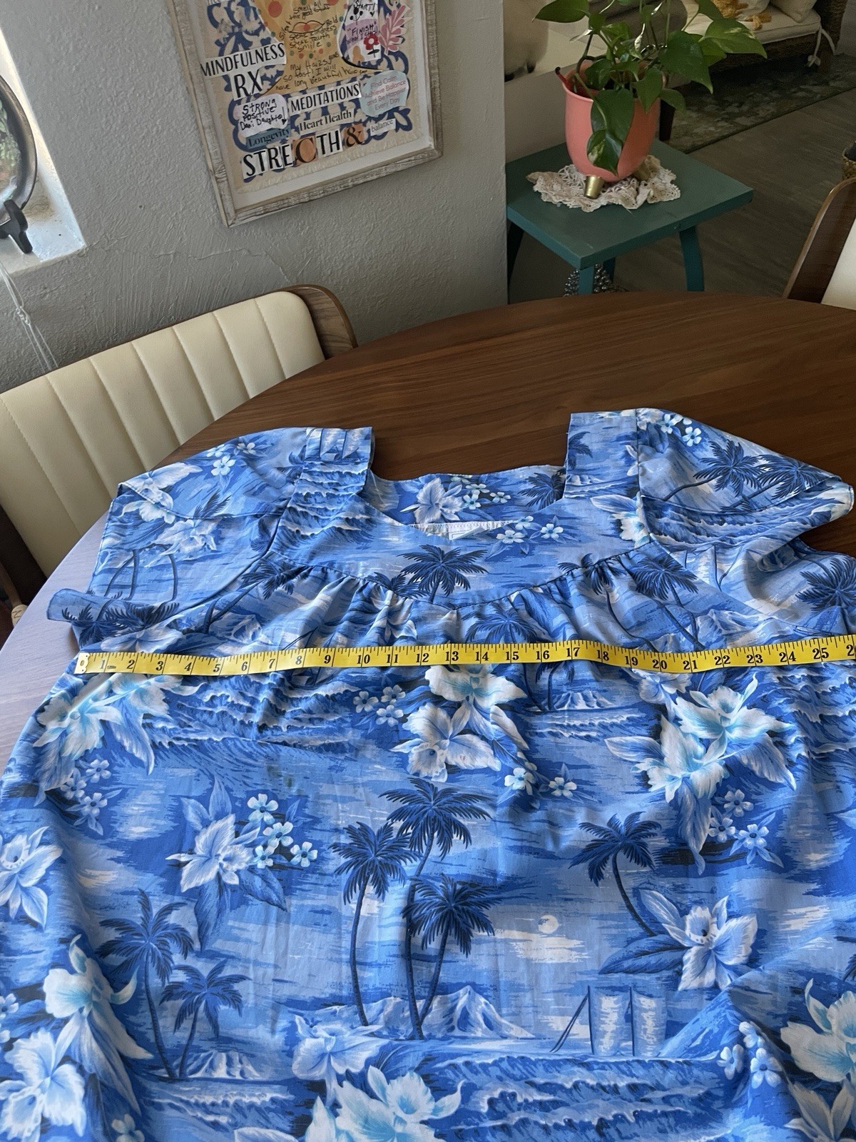 Vint Jade Fashions Made in Hawaii Dress 3XL Empire Tiered Blue Hawaii Hostess