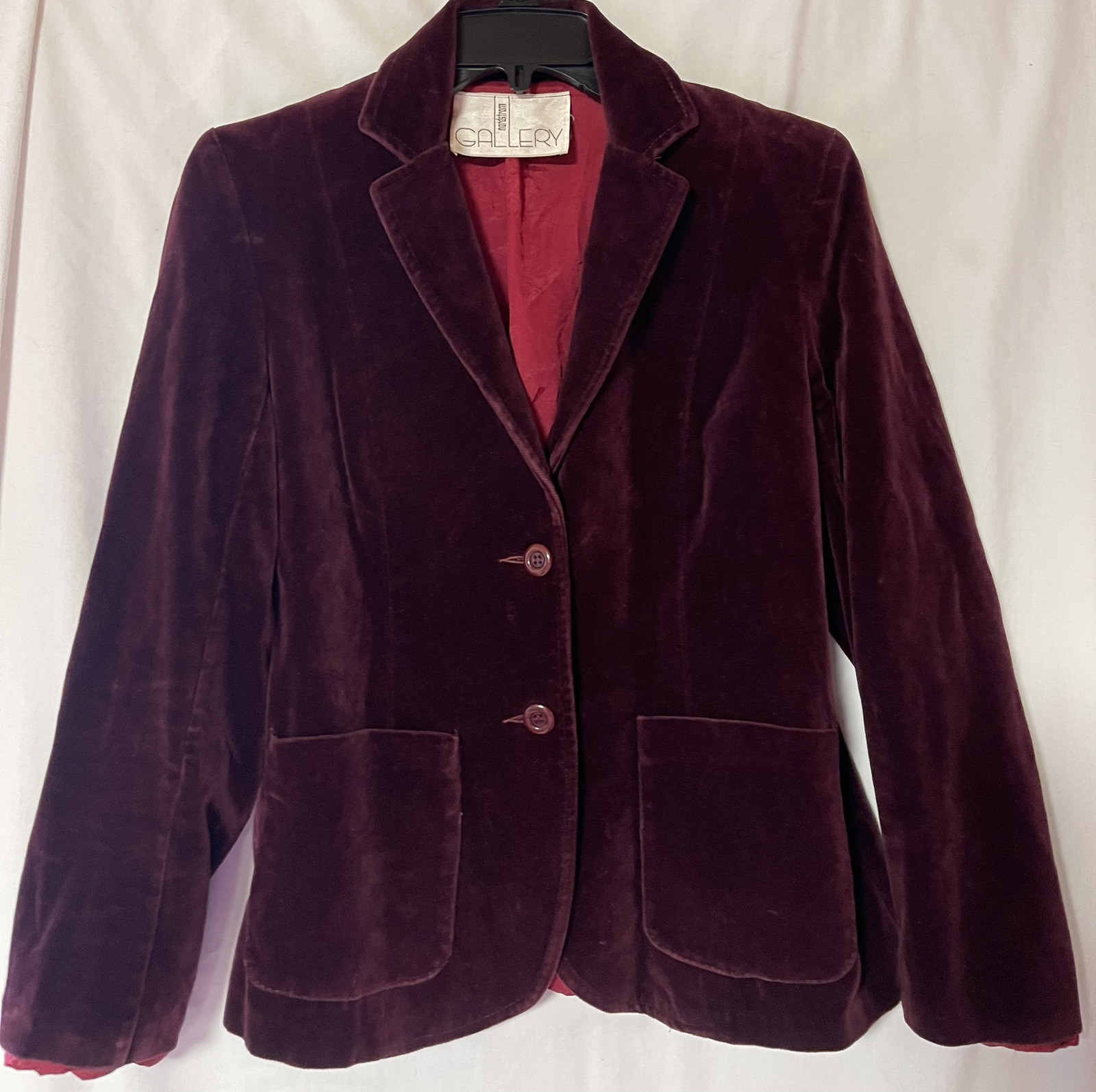 VINTAGE 70’S NORDSTROM GALLERY, DARK PLUM, VELVET 2 BUTTON BLAZER, M, 36″ BUST