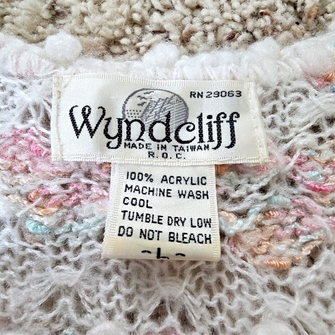 Vintage Womens Open Knit Sweater Large Feminine Coquette Pastels Puff Sleeves