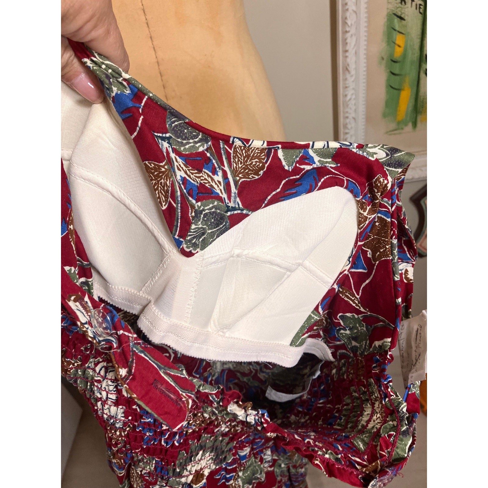 Vintage 1970s Dash-About Floral Cotton Sun Dress Red Blue Petite Small Boho