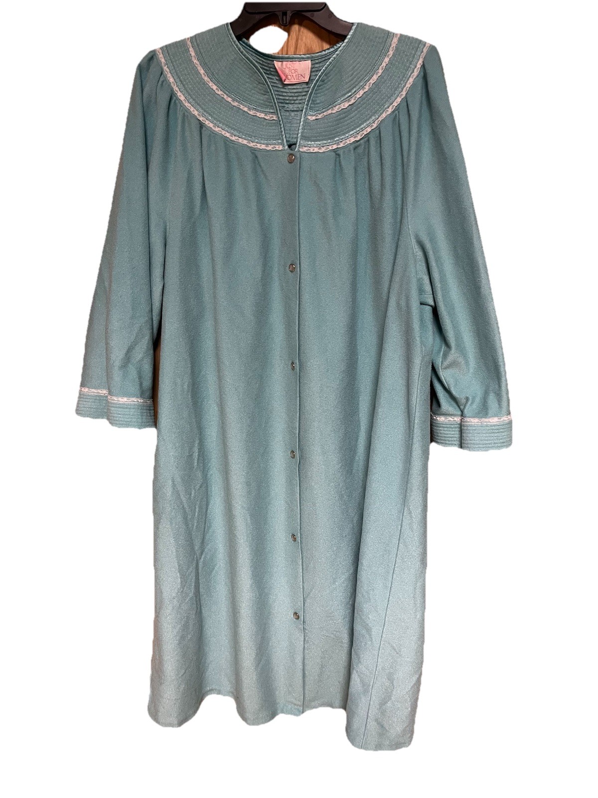 Vintage SEARS Just For Women House Coat Blue Size 2X Pearl Snap Lace Made In USA