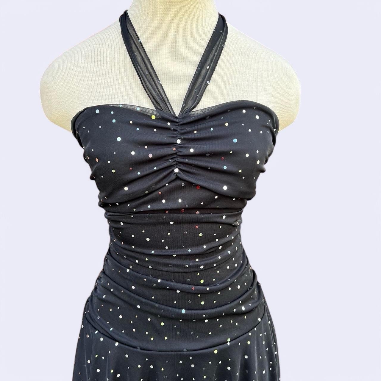 Vintage 90s Black Sequin Halter Dress By Taboo Size Medium
