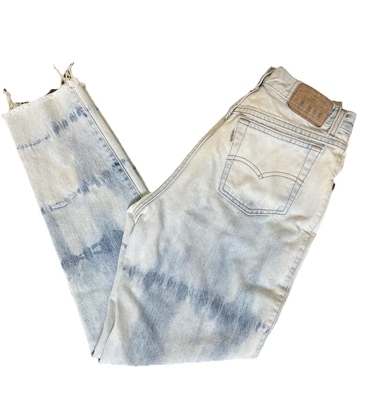Vintage Levis 900 Series 901 Tie Dye Light Wash High Rise Tapered Jeans 24.5×27