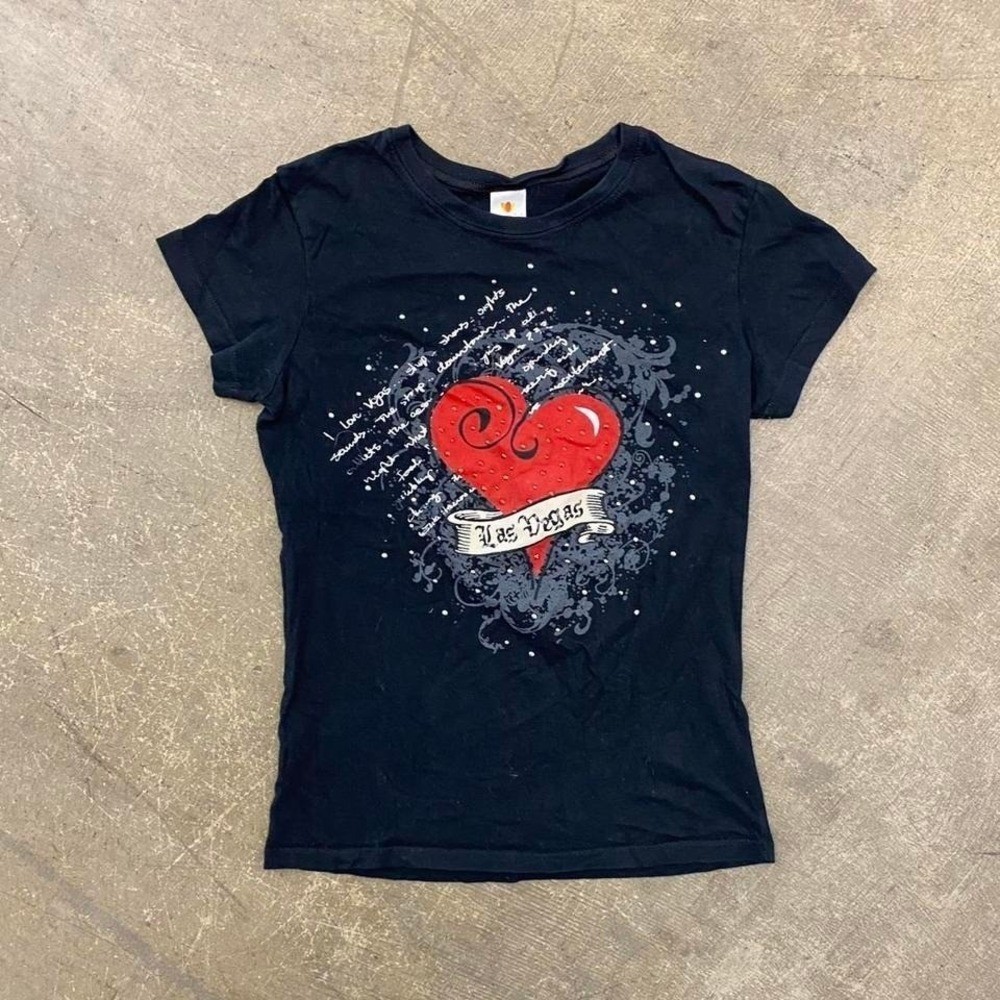 Vintage Y2K Women’s Las Vegas Heart Sungirl Baby Tee Shirt Size Medium