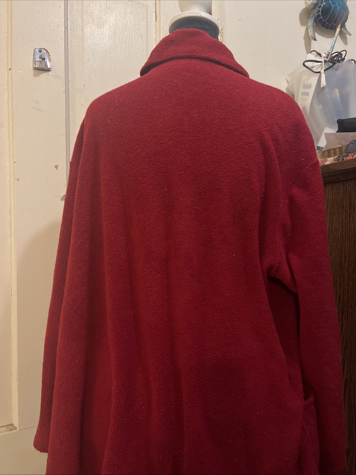 Vintage Fashion Bug 14/16 W Polyester Fleece Red Button Down Long Sleeve Pockets