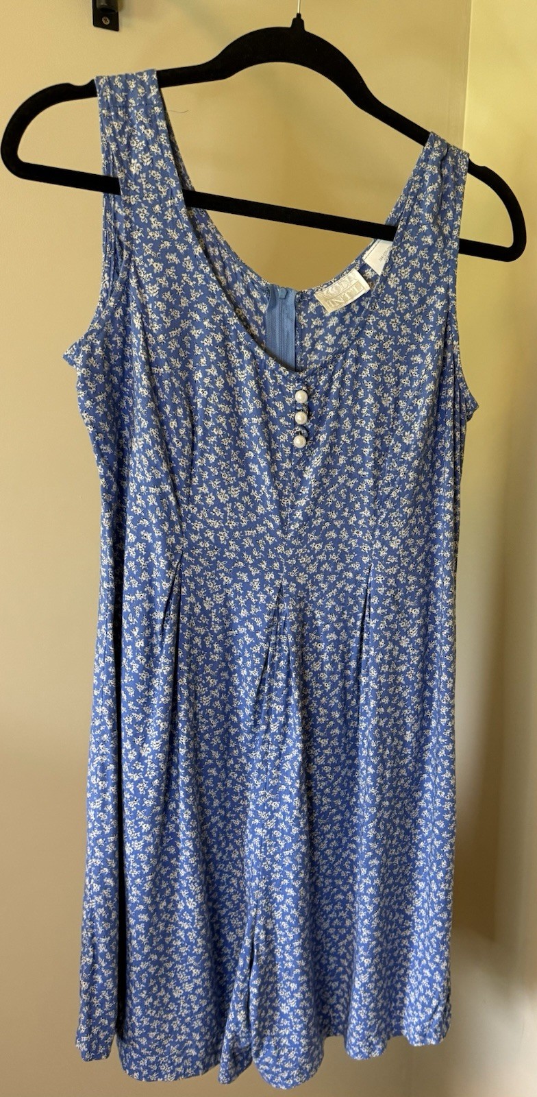 VTG Moda Intl. Blue Ditsy Floral Romper Pearl Buttons Size Small Cottage Whimsy
