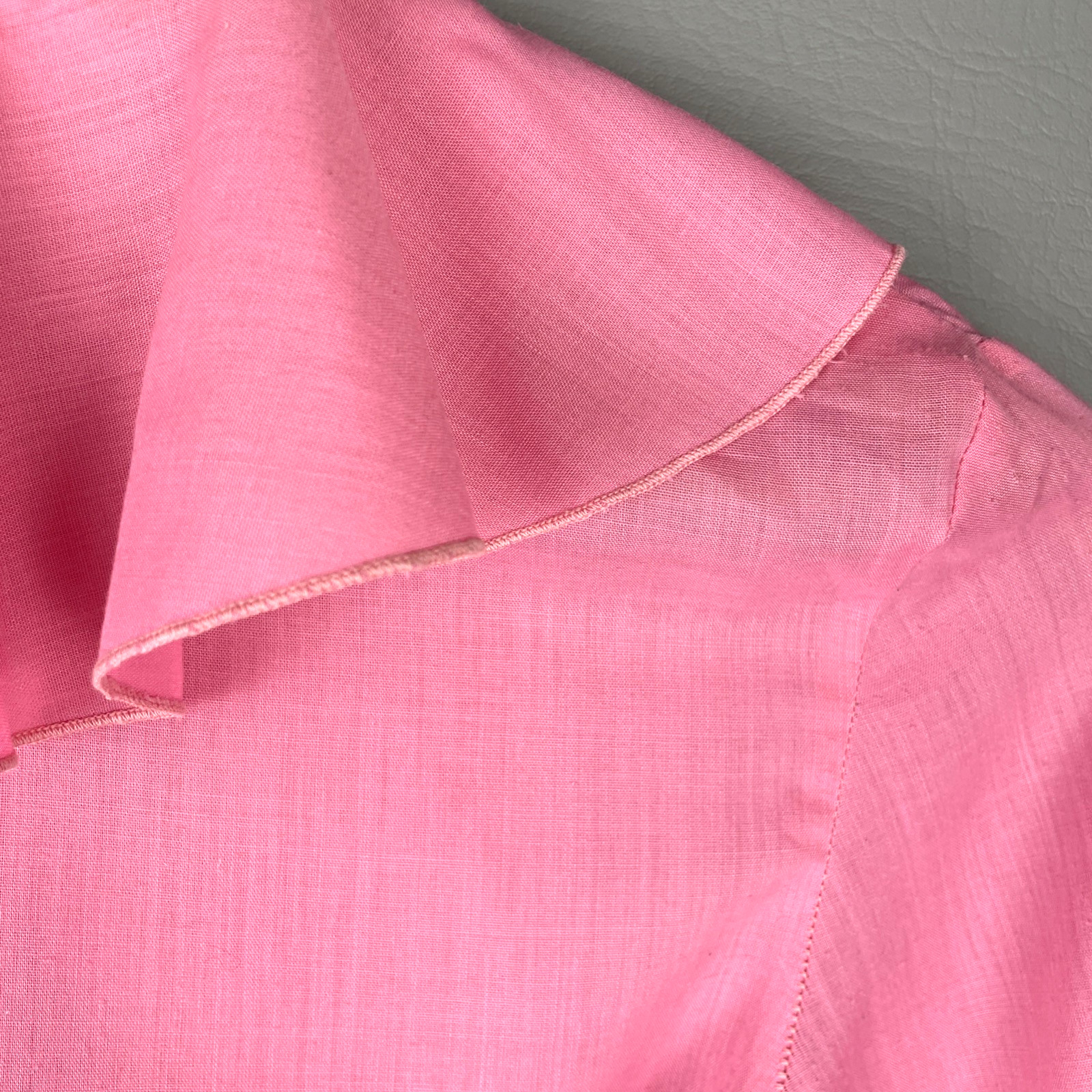 VTG 70s Pink Ruffle Front Blouse Bell Sleeve Button Down Top Womens S Barbiecore