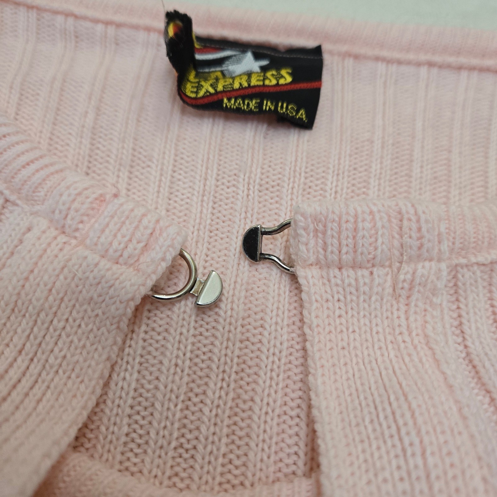 LA Express Vintage 90s Pink Ribbed Short Sleeve Knit Cardigan Tank Set Medium