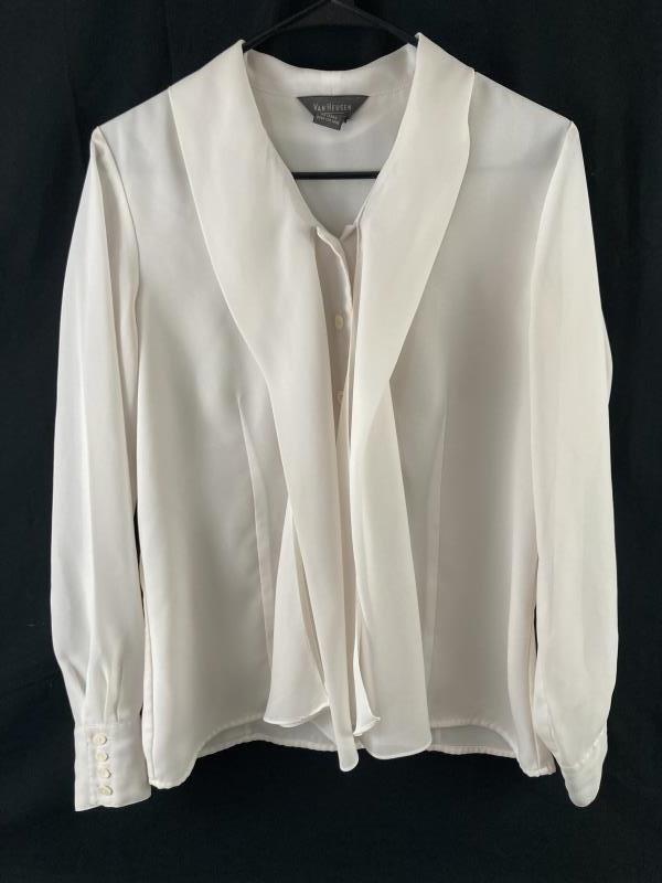Vintage Van Heusen Women’s Cream Sheer Blouse S Long Sleeve, Stains