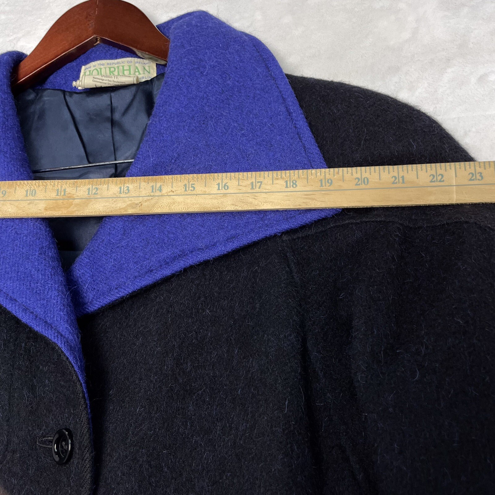Vintage Jimmy Hourihan of Dublin Ireland Alpaca Wool Coat Maxi Duster Black Blue