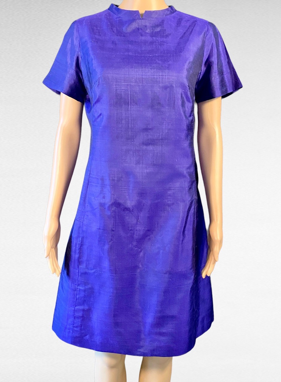 1960s Bangkok Couture Raw Silk Dress Purple Amethyst A-Line Handmade Size M