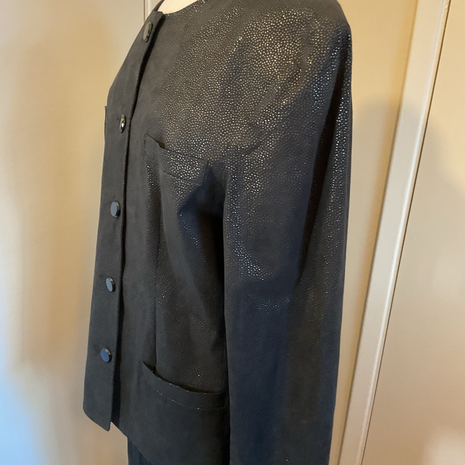 Vintage 80s Count Romi Ultra Suede Black Suit / Pencil Skirt Set Size 14