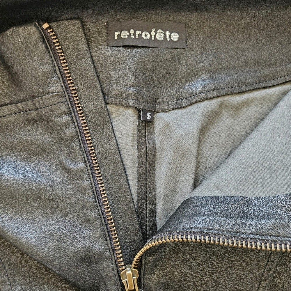 Retrofete Amanda Black Leather Biker Shorts High Waisted Paneled Size Small