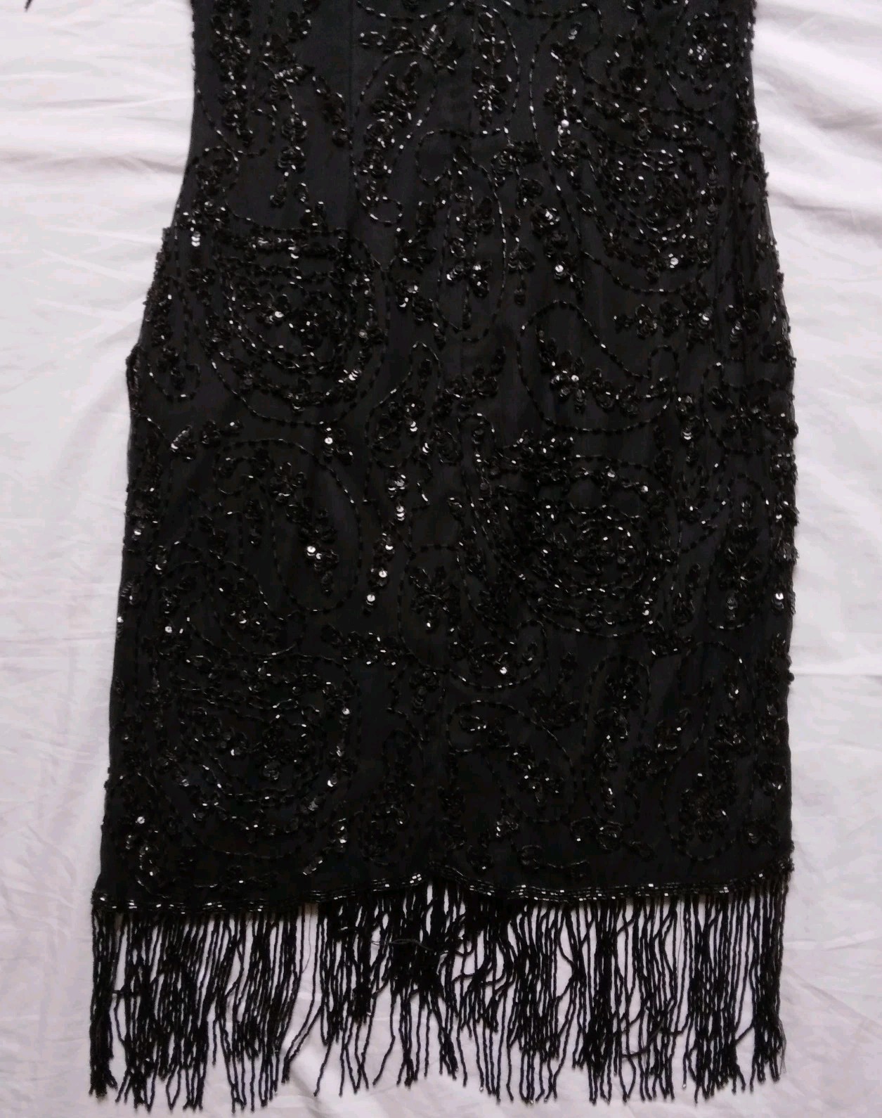 Vintage Cocktail Dress Michaelangelo Black Silk Beaded Sequin Flapper Size M