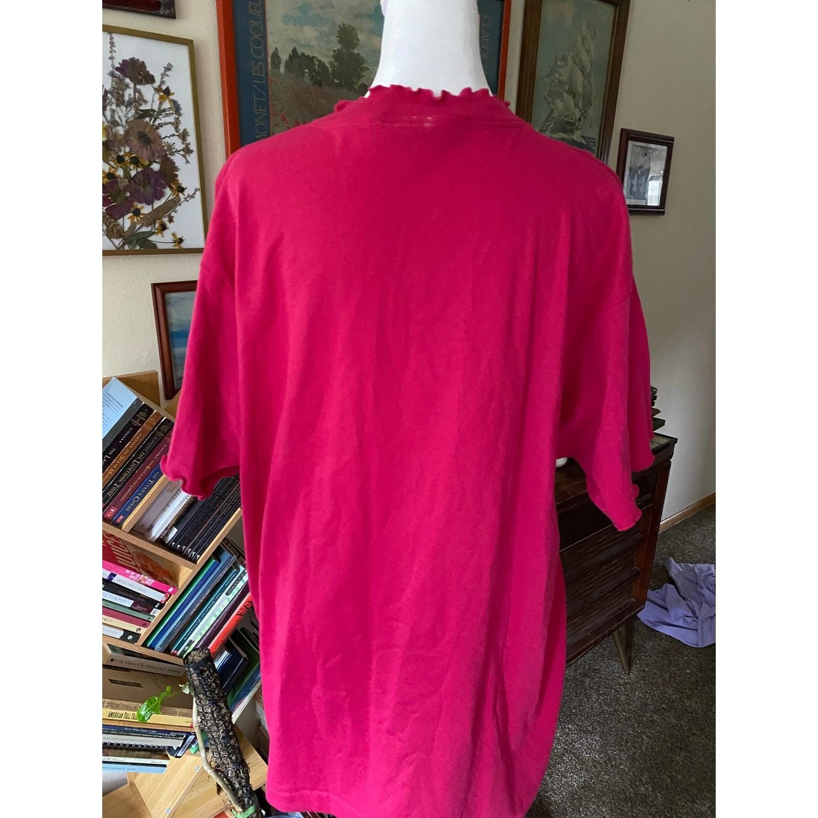 Vintage Beaded Feather Pink T Shirt XL Western Cowgirl Native Rodeo Bedazzled