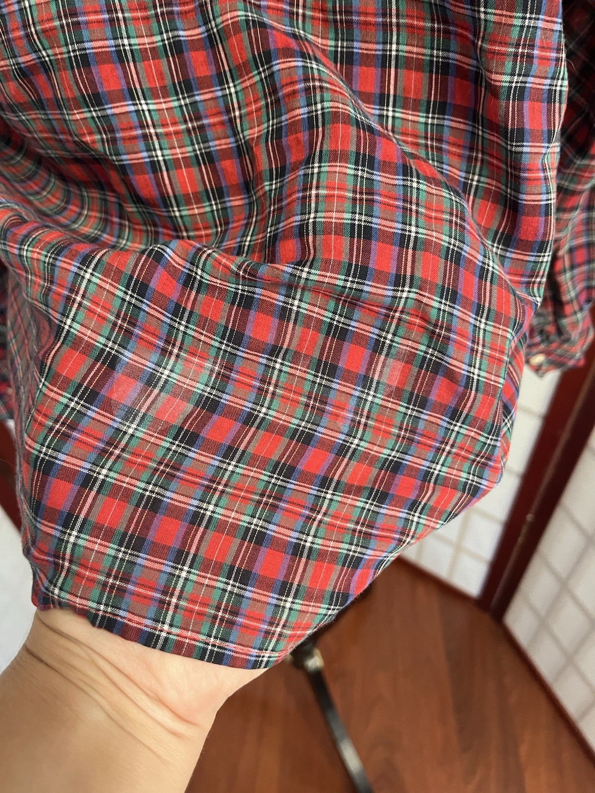 Vintage 80’s Victorian grunge retro red, green, and beige plaid blouse