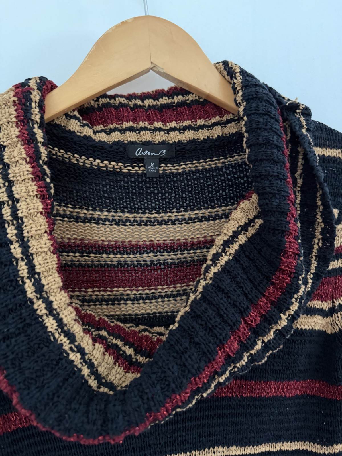VTG Arden B Striped Metallic Acrylic Flare Sleeve cowl neck sweater top Shirt M