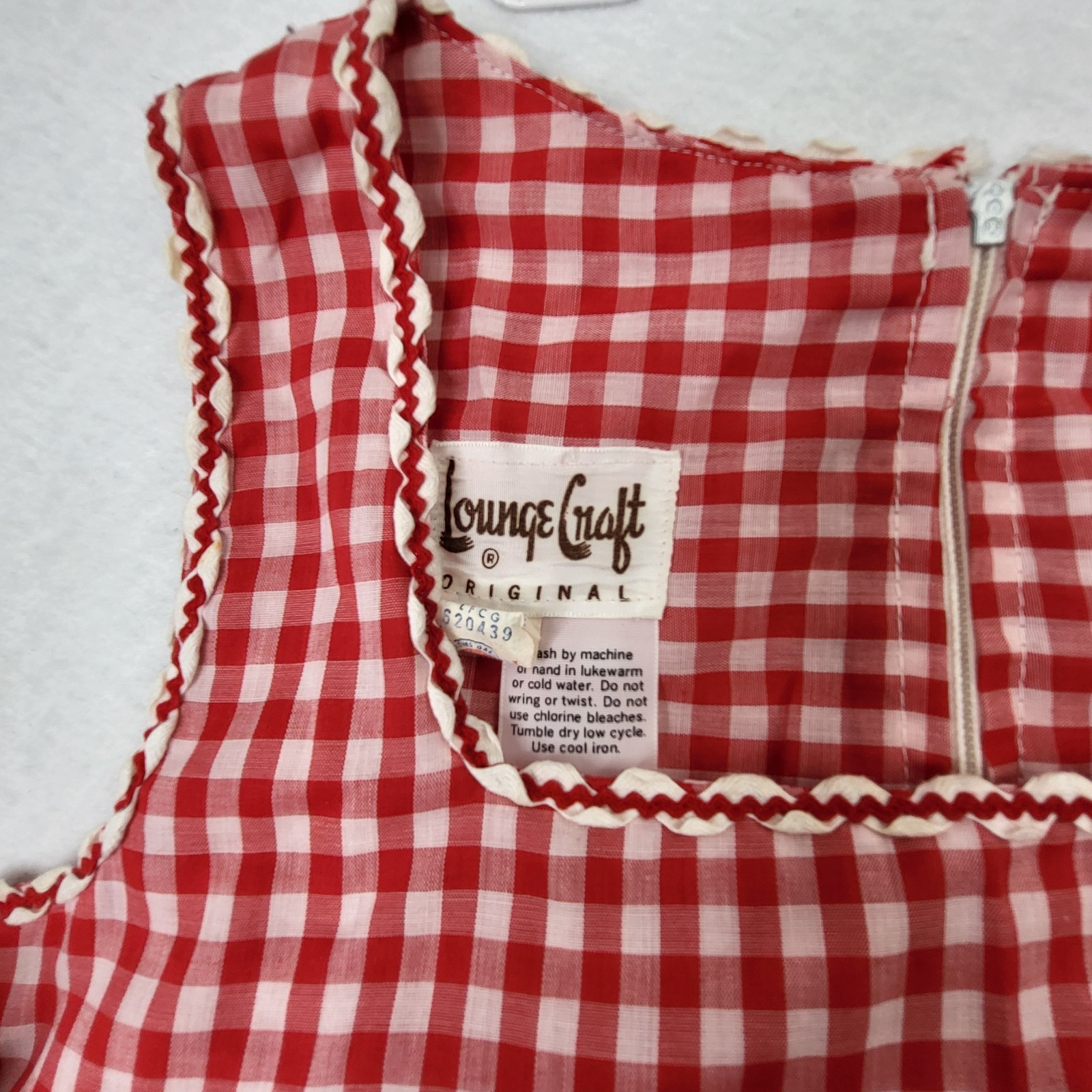 Vintage LOUNGE CRAFT Gingham Red Medium Day Dress Duster Sleevless Union Made