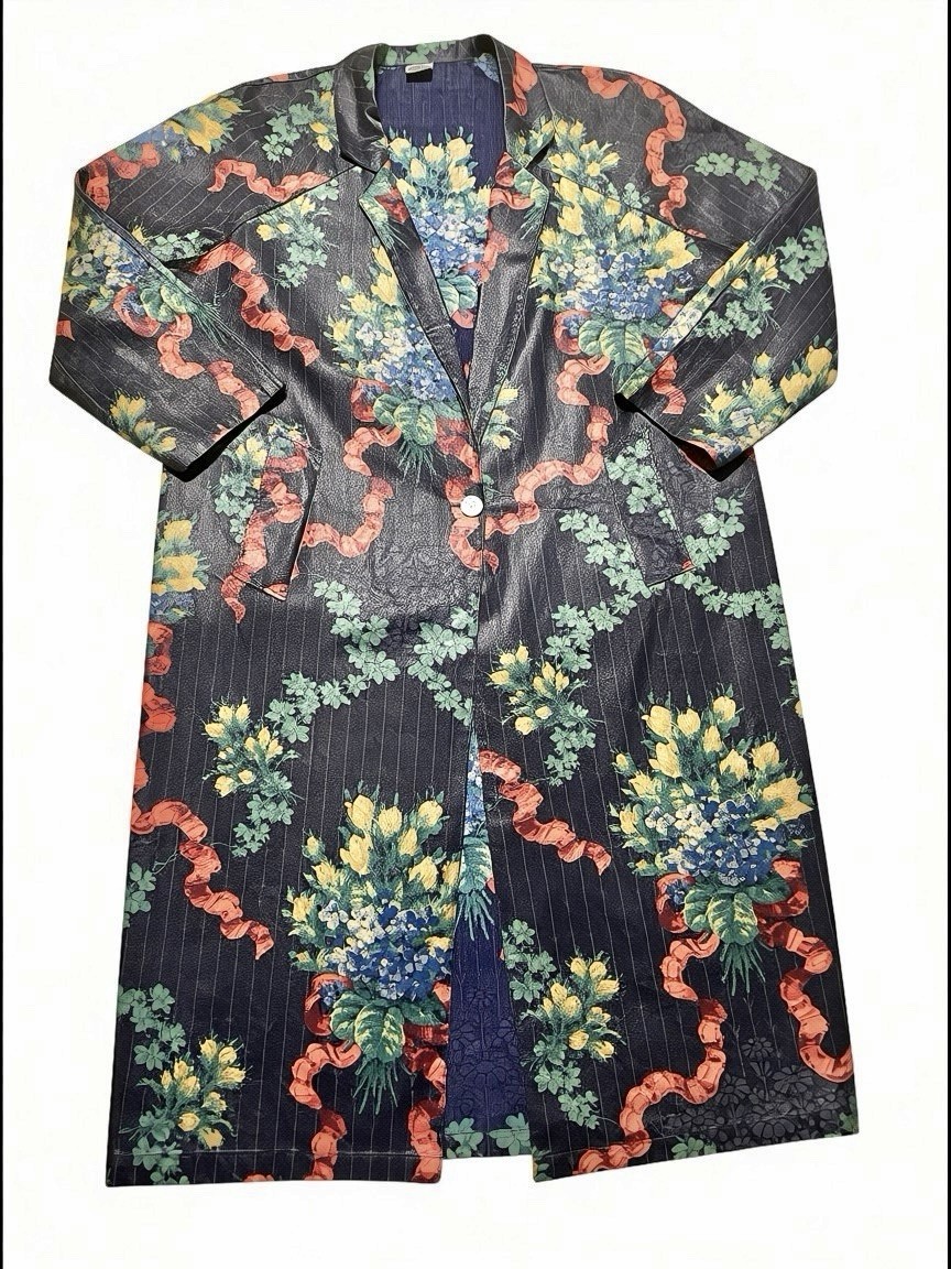 Vintage Nordic House Designs Blue Floral Maxi Raincoat USA 80s 90s Cottagecore