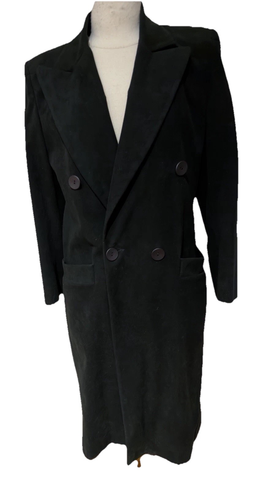 Vintage Ultra Suede Long Black Washable Coat Union Made WM SM MD EUC
