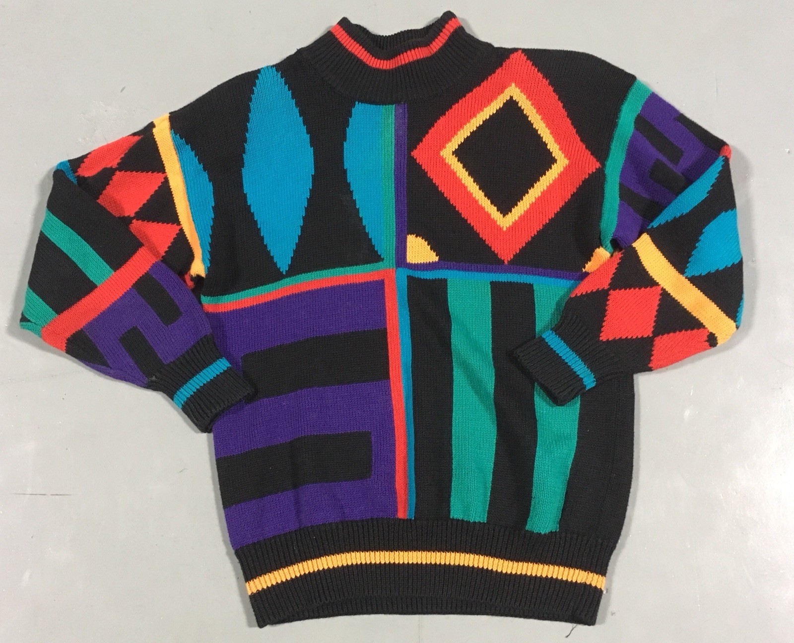 Vintage IB Diffusion Sport Sweater c 1989 Geometic 80s 1980s Size S Small