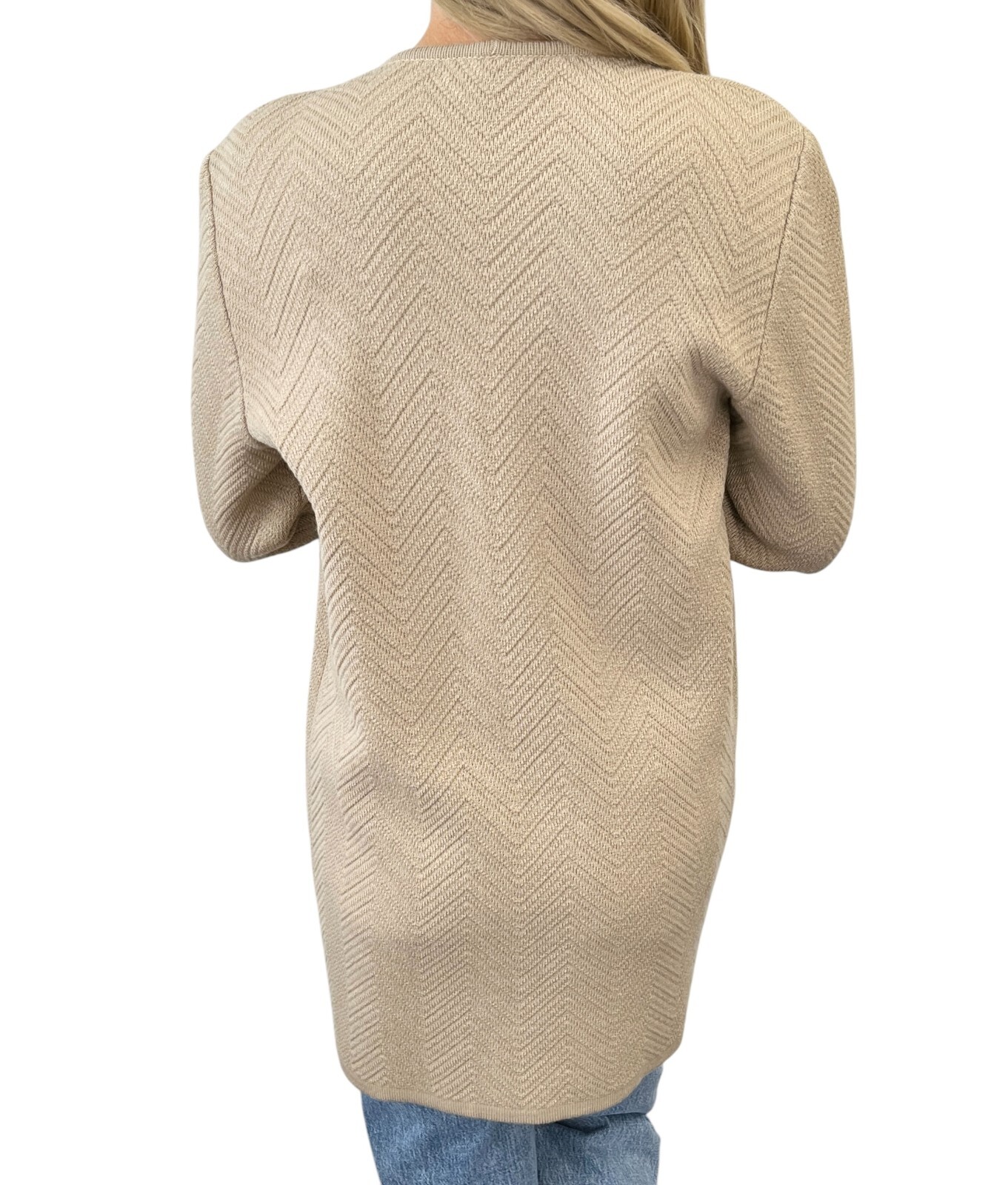 CELINE Vintage Macadam Logo Rib Knit Cardigan #38 Button Light Brown Gold Wool