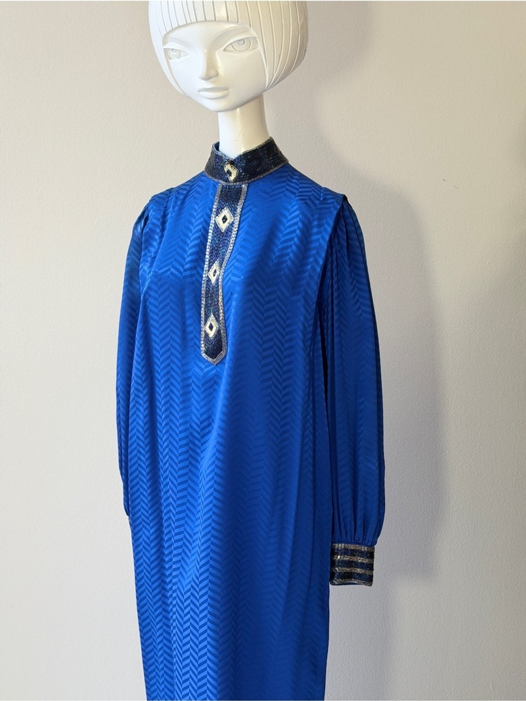 Vintage Lillie Rubin Royal Blue rLong Sleeve Belted Midi Dress