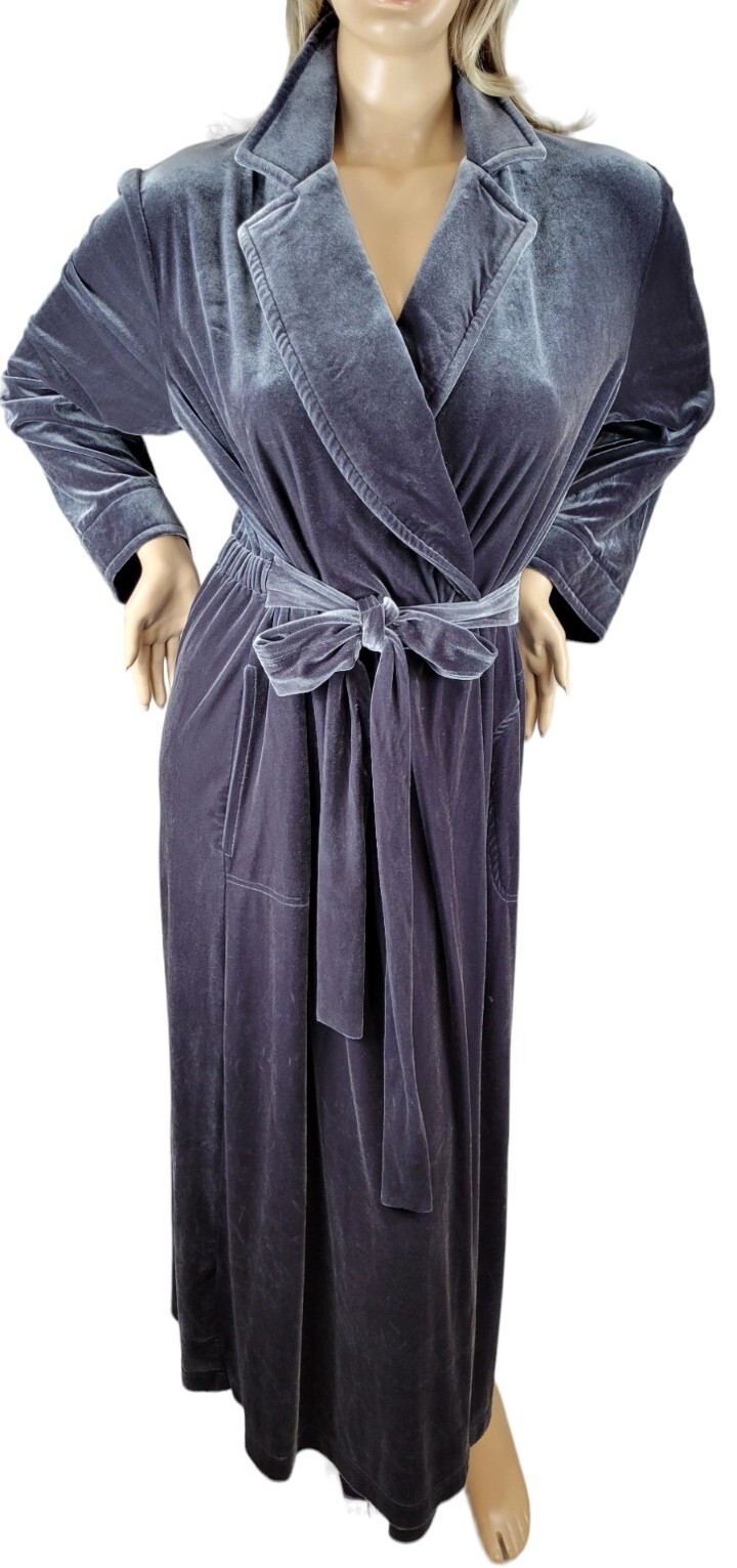 Vintage Diamond Tea Womens Velvet Velour Long Maxi Robe Dressing Gown Grey XL