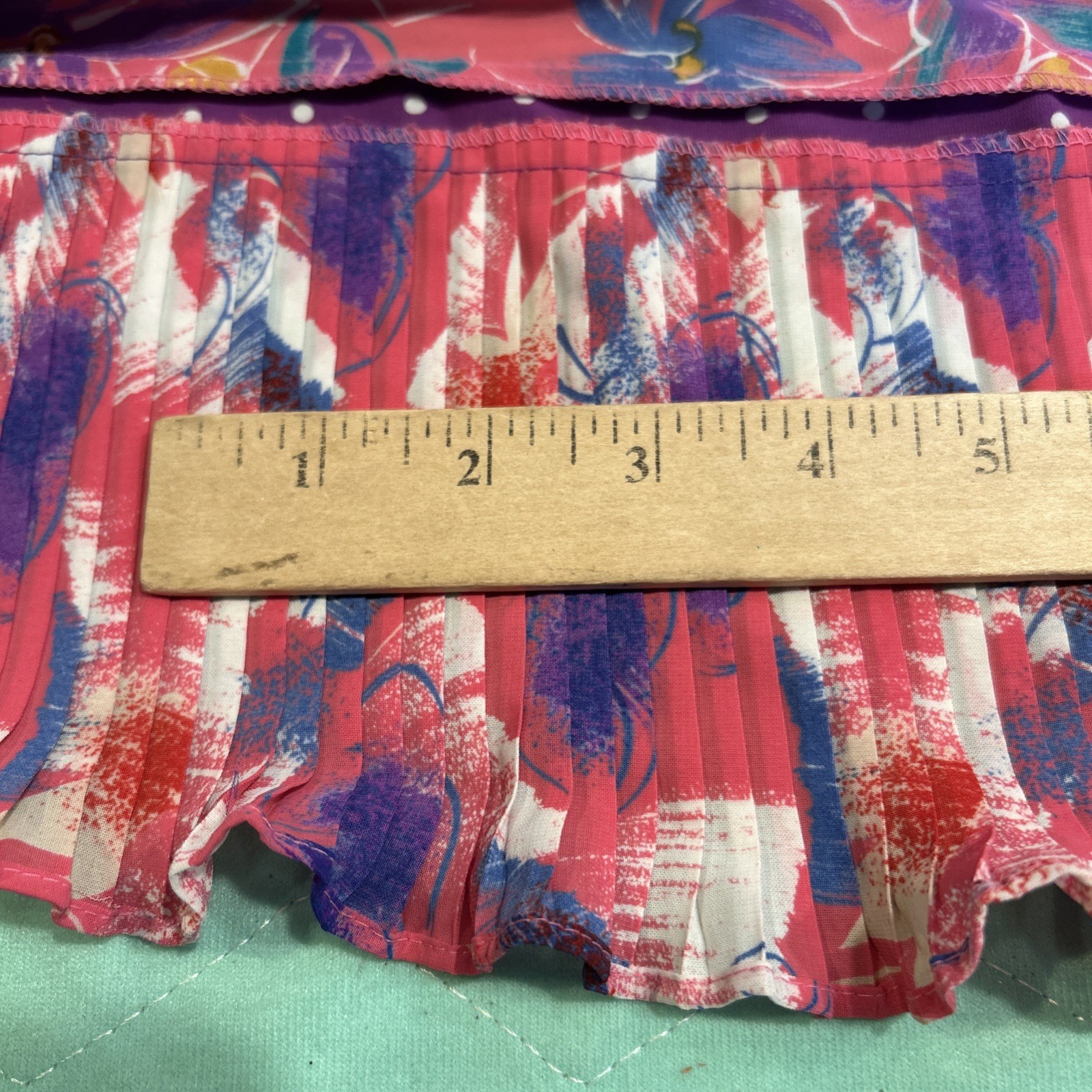 Vintage Lachine Hong Kong Pleated Ruffle Pink Purple Long Sleeve Dress P Small