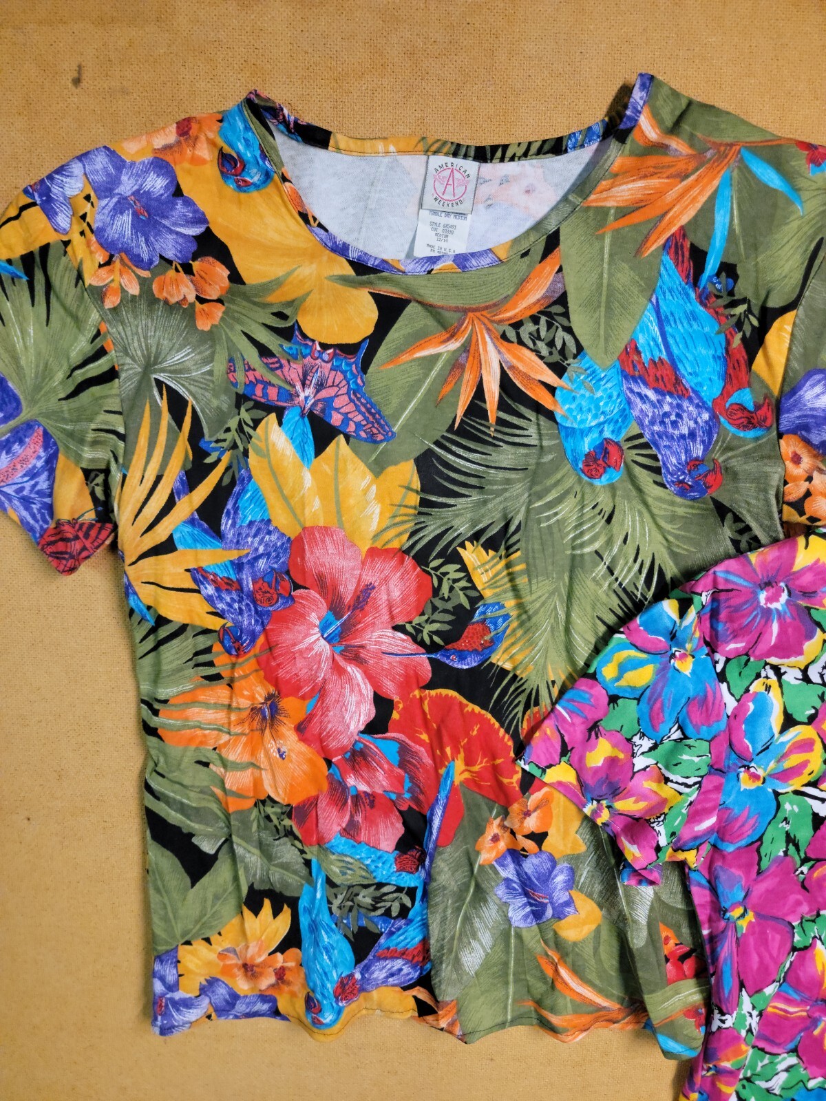 Lot 2 Vintage American Weekend Abstract Blouse Colorful 80s Art Made in USA Sz M