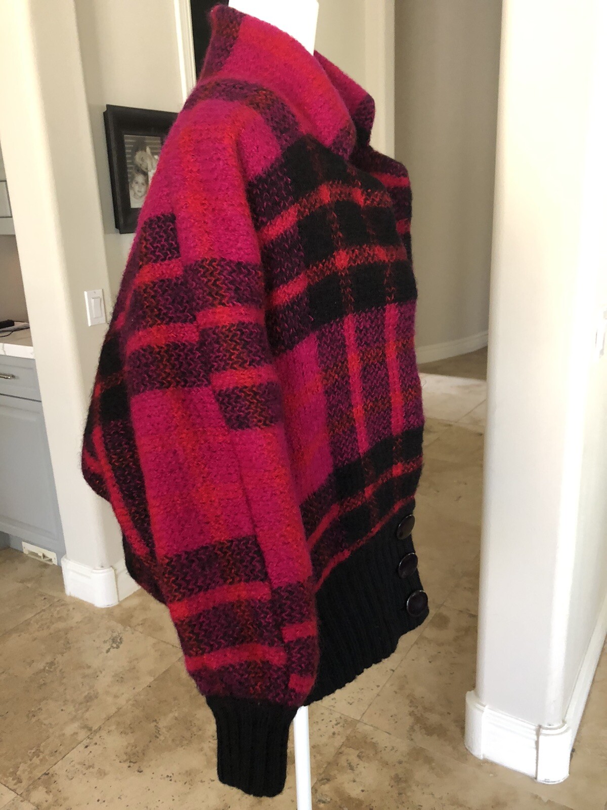 Carlisle Couture Wool Plaid Oversized Cardigan L