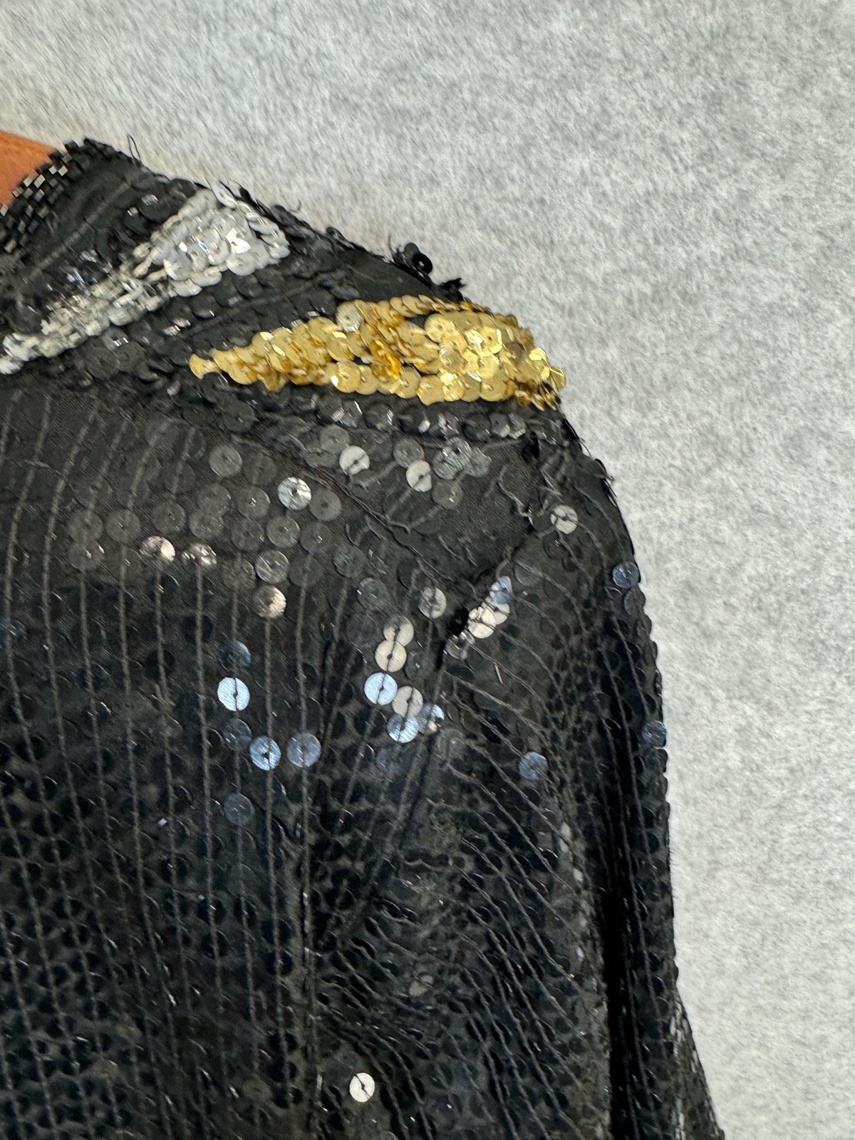 VTG 80s Jewel Queen Black Gold Sequin Beaded Silk Dress Art Deco Statement Piece