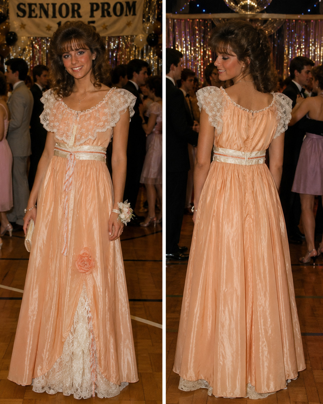 Glenrob Vintage 1980s Girls Prom Dress Peach Size 3-4 w/Lace & Rose X Small