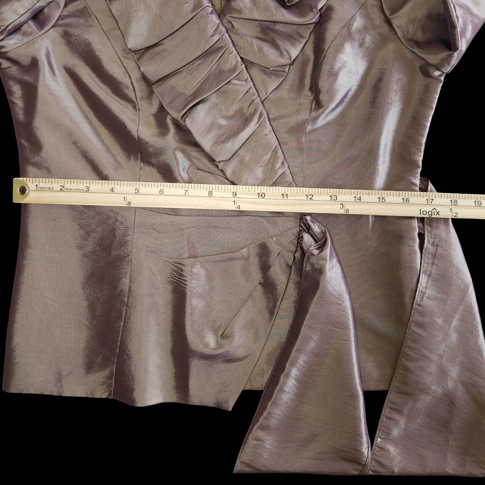 Vintage Alex Evenings Iridescent Taupe Purple Taffeta Wrap Blouse Top Size Small
