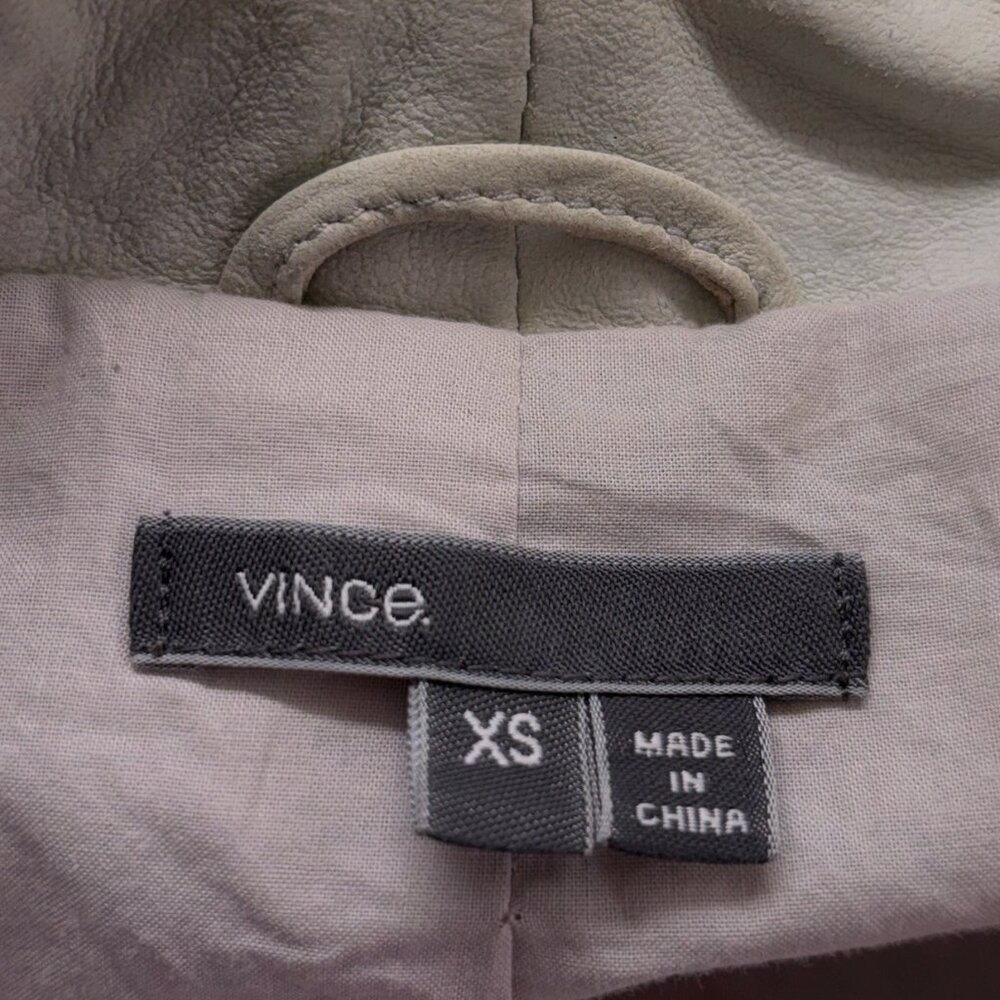 Vince Goat Leather Asymmetrical Moto Jacket Cashmere Ribbed Knit Trim Taupe