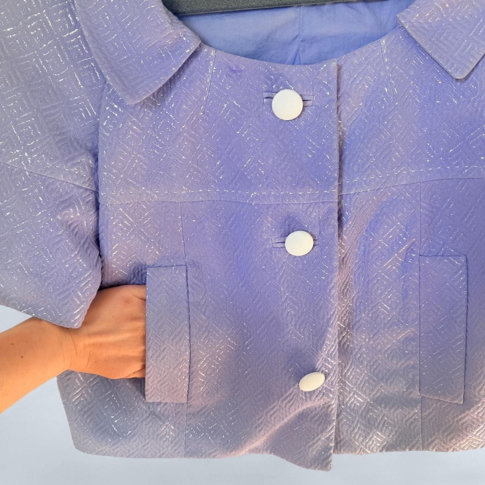 Vintage 60s Retro Cropped Button Up Blouse Jacket with Collar and Pocket