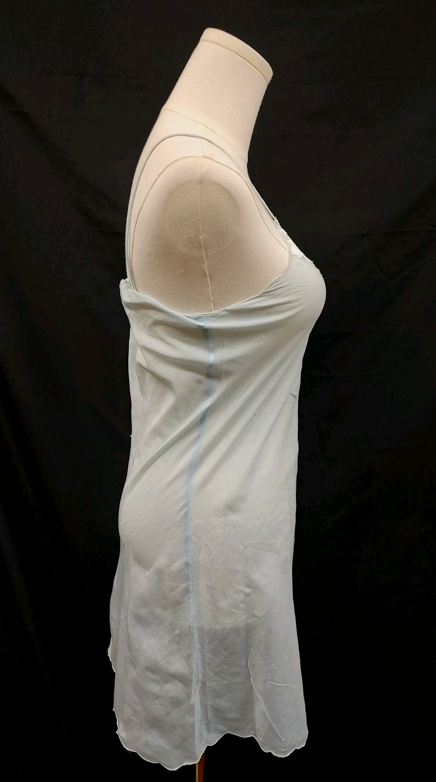 Vintage ETIENNE Slip Chemise Featherweight Blue Cotton Semi Sheer Embroidery P
