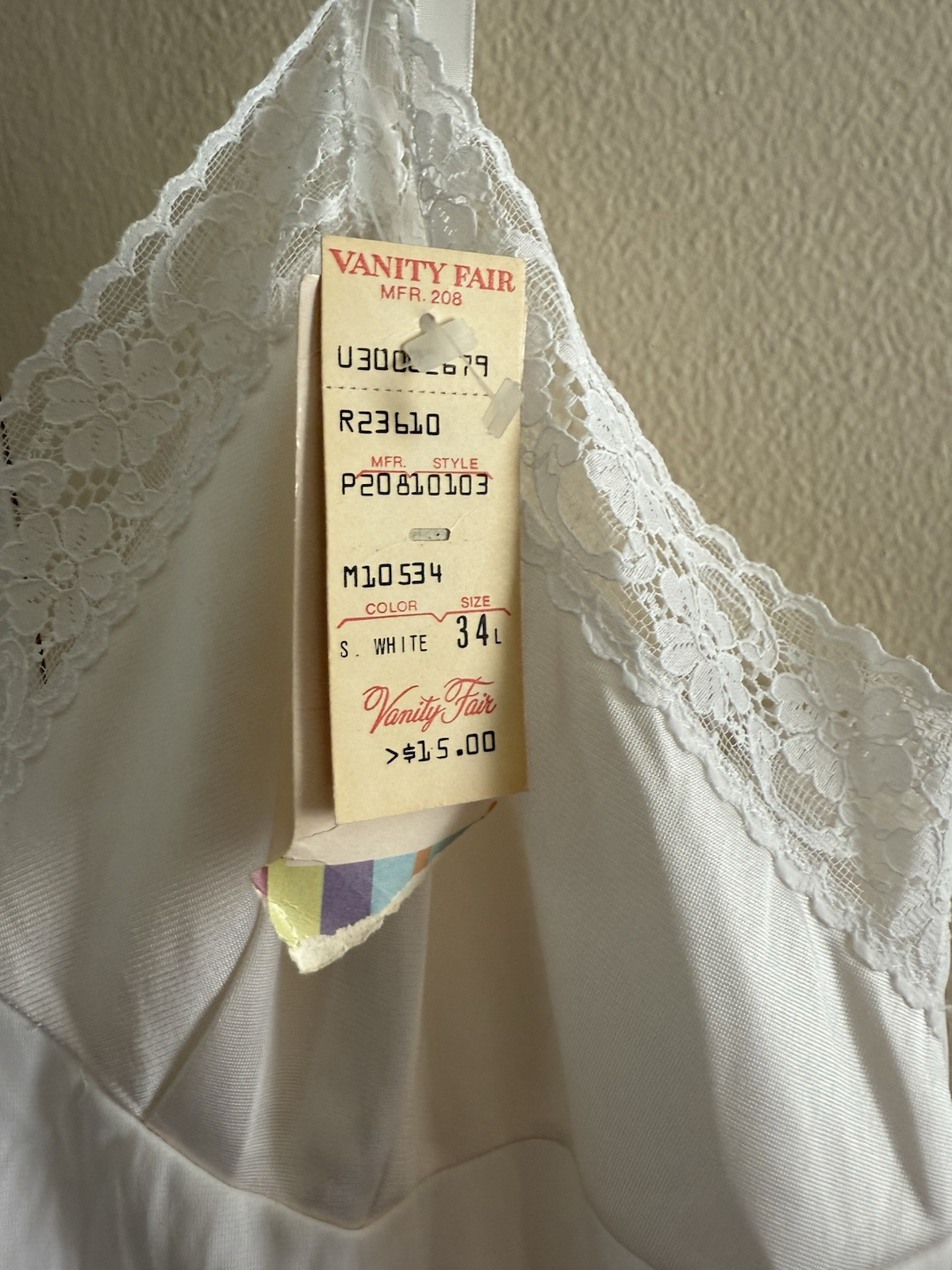 Vintage Vanity Fair White Lace Slip Size 34 L NEW with tag – see description