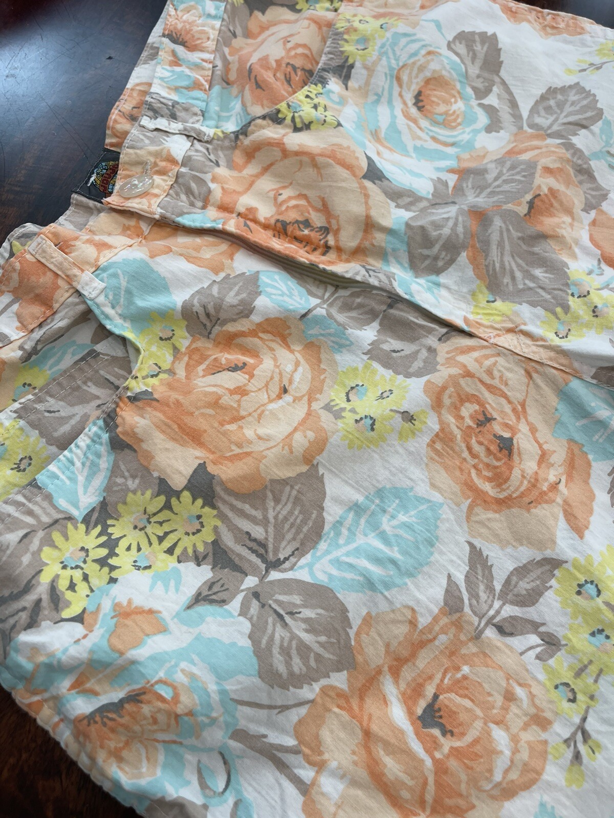 Jou Jou Pants Cotton-1980s-made In USA-EUC-floral-orange-turquoise-beige VTG