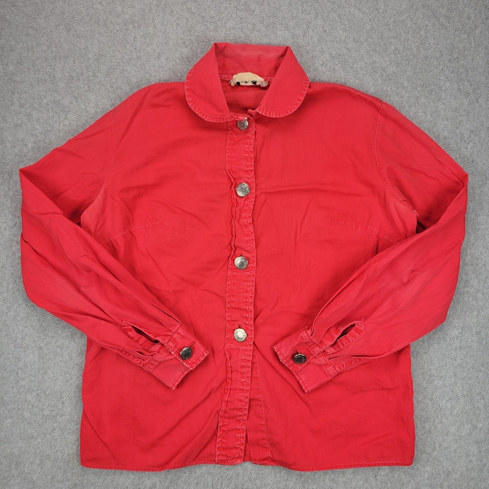 Country Seat Button Down Shirt Womens S Red Vintage Peter Pan Collar Distressed